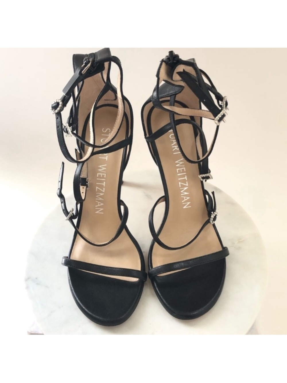 Stuart Weitzman Black Strappy Crystal-Accent Stiletto - Picture 3 of 16
